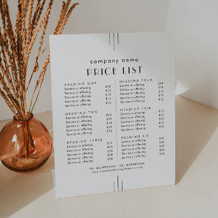 Signe De Table Liste de prix des services commerciaux blanc Art D