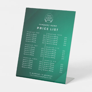 Signe De Table Liste de prix des services commerciaux de typograp