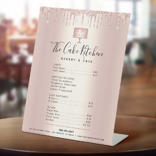 Signe De Table Liste de prix du menu Gâteau de boulangerie goutte