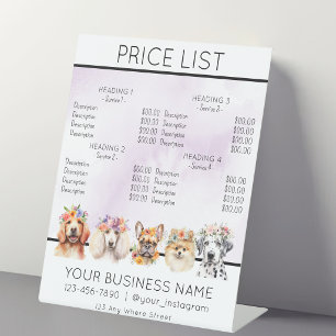 Signe De Table Liste de prix du service de toilettage de chiens e