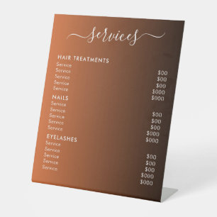 Signe De Table Liste de prix élégante et moderne des services de