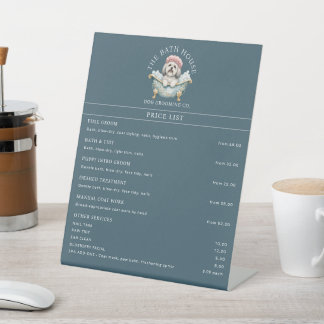 Signe De Table Liste de prix pour l'affiche de toilettage de chie