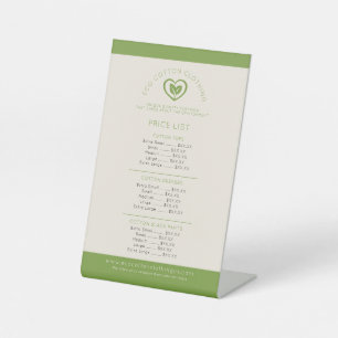 Signe De Table Liste de prix produit deux feuilles vert logo