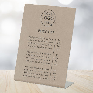 Signe De Table Liste de prix Rustic Kraft Logo Business Modern