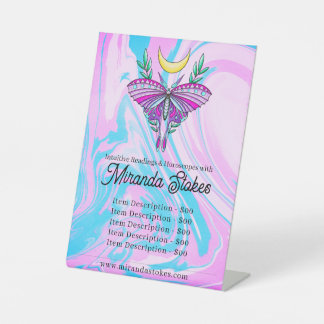 Signe De Table Liste des prix de la lune mystique rose et bleu Ta