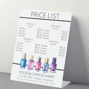 Signe De Table Liste des prix menu service Vernis à ongles salon