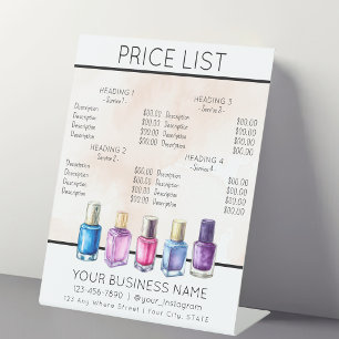 Signe De Table Liste des prix menu service vernis à ongles salon 
