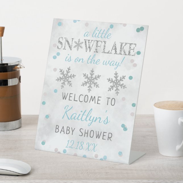 Signe De Table Little Snowflake Boys Baby shower d'hiver Bienvenu (In SItu)