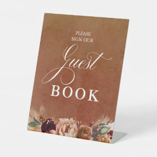 Signe De Table Livre d'hôtes Mariage en terre cuite moderne Boho