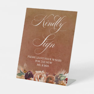 Signe De Table Livre d'hôtes Mariage en terre cuite moderne Boho