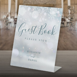 Signe De Table Livre d'hôtes Winter Wonderland Snowflakes