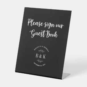 Signe De Table Livre d'invité du Mariage botanique noir blanc