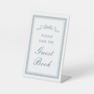 Signe De Table Livre d'invité Dusty Blue Bow Greek Frame Frame