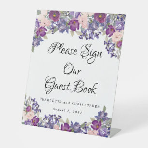 Signe De Table Livre d'Invité Floral Rose violet