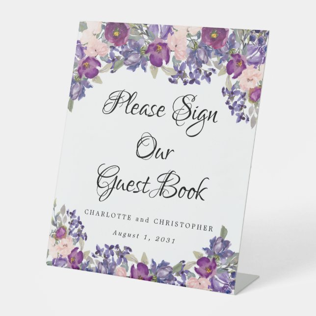Signe De Table Livre d'Invité Floral Rose violet (Recto)