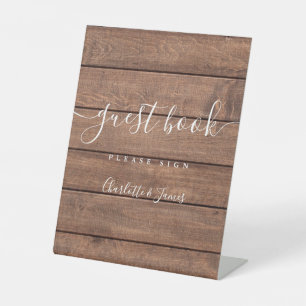 Signe De Table Livre d'invité Rustic Barn Wood Signature Script