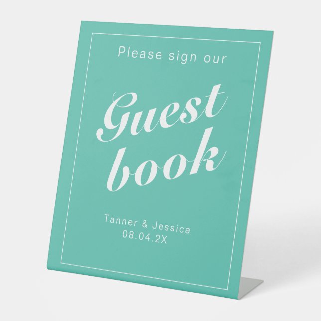 Signe De Table Livre d'or Aqua & White Modern Minimalist (Recto)