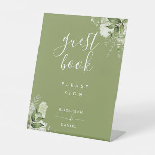 Signe De Table Livre d'or de fleurs élégantes en vert de mousse