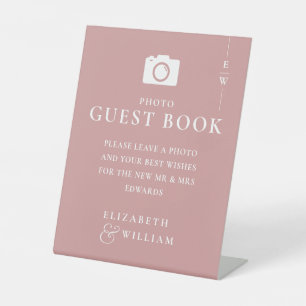 Signe De Table Livre d'or de mariage avec monogramme en rose pous