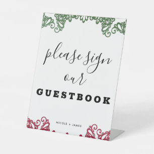 Signe De Table Livre d'or de mariage Fiesta décoration verte et r