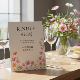 Signe De Table Livre d'or de mariage Fleur sauvage rose orange po