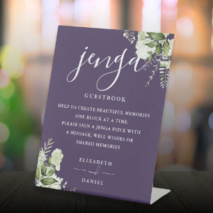 Signe De Table Livre d'or de mariage Jenga à la verdure florale v