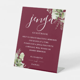 Signe De Table Livre d'or de mariage Jenga avec feuillage floral 