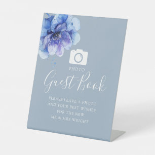 Signe De Table Livre d'or de mariage photo botanique bleu poussié