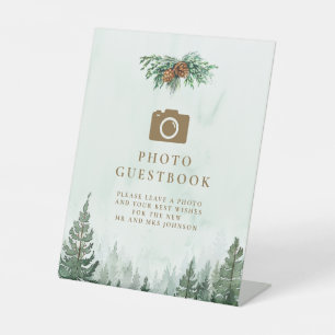 Signe De Table Livre d'or de mariage photo de forêt aquarelle rus