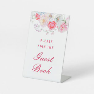 Signe De Table Livre d'or des fleurs d'aquarelle