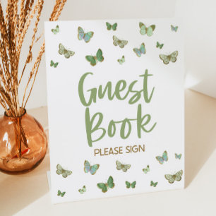 Signe De Table Livre d'or du papillon vert S'il vous plaît Signer