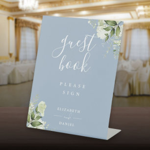 Signe De Table Livre d'or élégant à fleurs de couleur bleu poussi