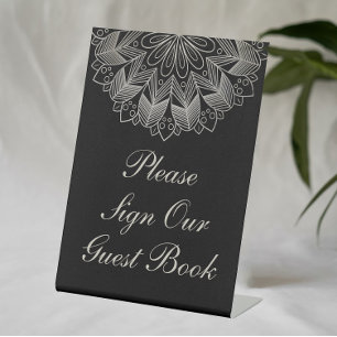 Signe De Table Livre d'or élégant noir indien boho pour mariage