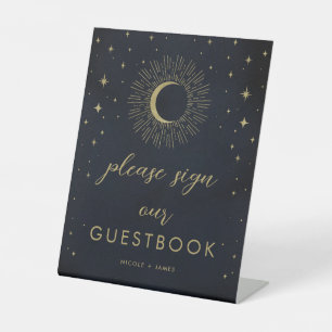 Signe De Table Livre d'or étoilé nuit céleste soleil Guestbook Si