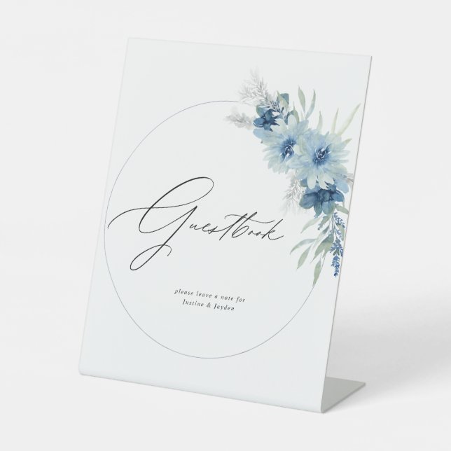 Signe De Table Livre d'or floral Dusty Blue Boho (Recto)