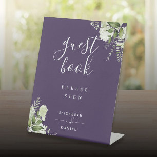 Signe De Table Livre d'or floral verdoyant élégant violet