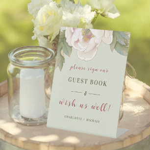 Signe De Table Livre d'or Mariage Sage and Blush Pink Peony