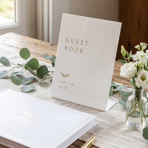 Signe De Table Livre d'or minimaliste en or blanc pour mariage