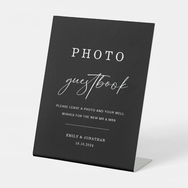 Signe De Table Livre d'or Photo Mariage noir (Recto)