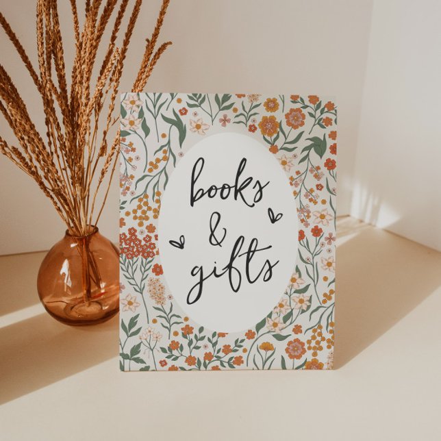 Signe De Table Livres et cadeaux fleurs sauvages (Books & Gifts Sign)