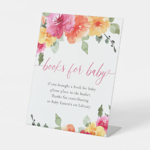 Signe De Table Livres pour bébé baby shower floral clair coloré