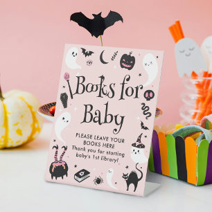 Signe De Table Livres pour bébé Fête Prénatale Halloween Rose