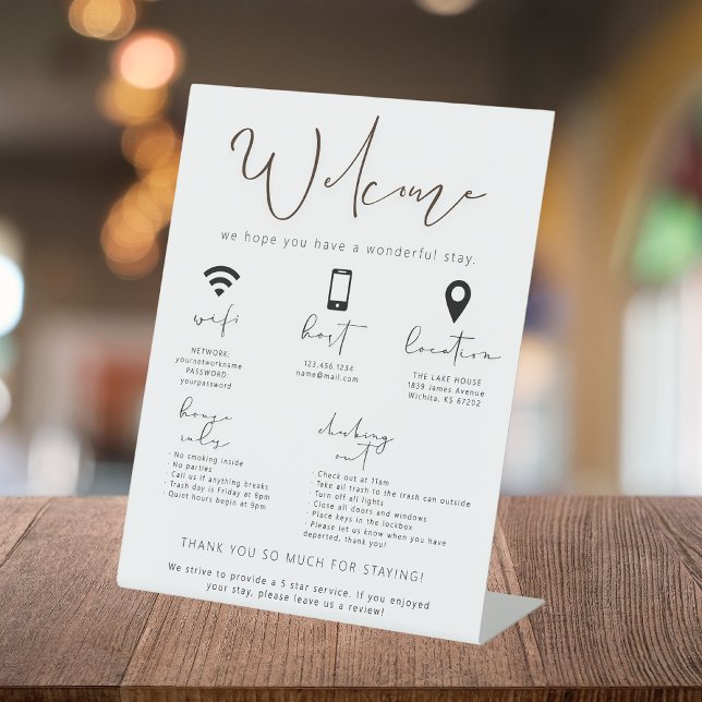 Signe De Table Location vacances Affiche de bienvenue Invité Info (Créateur téléchargé)