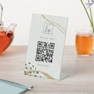 Signe De Table Logo Abstrait Ivoire Gold Black Grey Stone QR Code