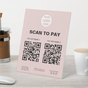 Signe De Table Logo Code QR Rose de Paiement par Scan Entreprise
