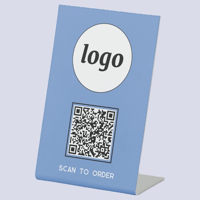 Signe De Table Logo de code QR Analyse d'entreprise pour commande (Logo QR code Scan to Order table tent sign for cafe bar restaurant shop store stall business)