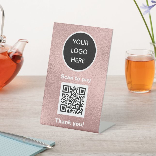 Signe De Table Logo de code QR Rose Gold Business Scan me Website (In SItu)