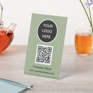Signe De Table Logo de code QR Sage Green Business Scan me Websit