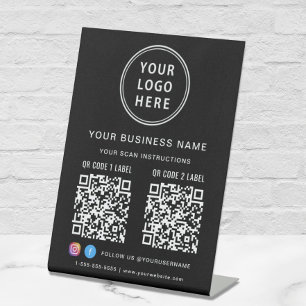 Signe De Table Logo de l'entreprise 2 codes QR Réseaux sociaux No