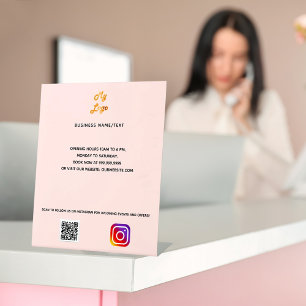 Signe De Table Logo de l'entreprise code qr instagram blush texte